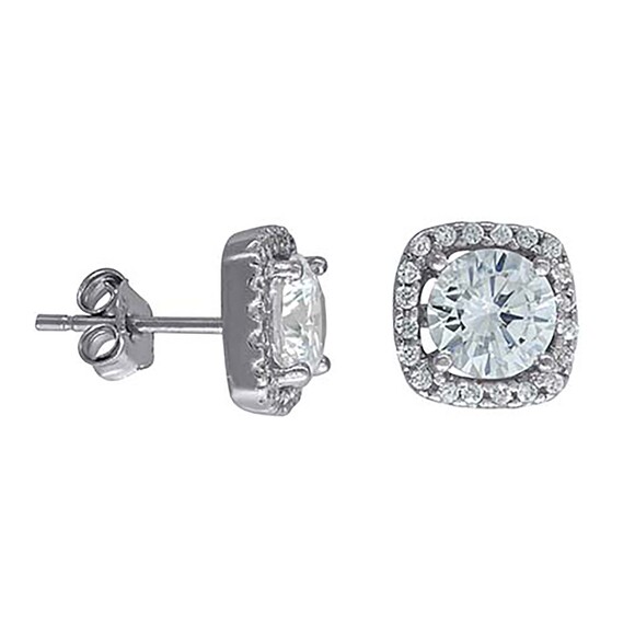 925 Sterling Silver Womens Cubic Zirconia Square Stud Earrings